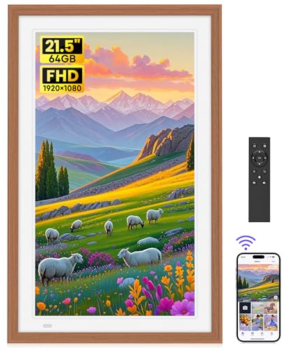 64GB 21,5 Zoll Digitaler Bilderrahmen mit Fernbedienung - FHD 1920 * 1080P IPS Digitale Bilderrahmen Auto Rotation Elektronischer Fotorahmen, Teilen Sie Fotos/Videos Sofort