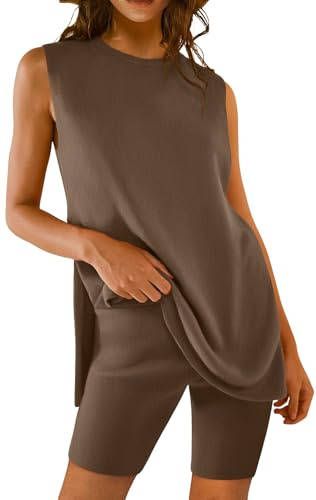 Plilima Conjunto de dos piezas para mujer, elegante, de verano, sin mangas, 2 piezas, para salón, corto, informal, deportivo, a la moda