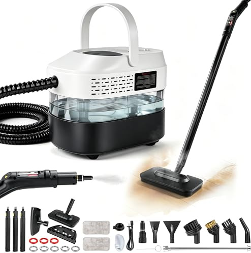 RUIZHI Dampfreiniger Handgerät mit 18 Zubehör, 1.6L Steam Cleaner, Dampfdruck 3Bar, Aufheizzeit 10s, Handdampfreiniger für Alles Boden Reinigung, Fenstern, Sofas, Fugen, Auto
