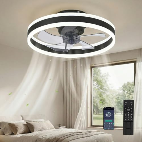 DATO Deckenventilator mit Beleuchtung, 3 Farbtemperatur und 6 Geschwindigkeiten, APP/Fernbedienung Leise Dimmbar, Schwarz, 50CM