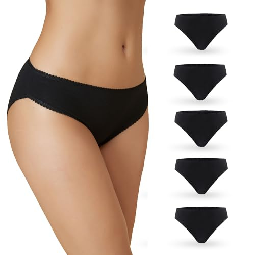 Vanever Culottes Femme, Slips Femme Coton, Lot de 5, Culottes Hipster Taille Basse en Lycra Femme, Tai Slips Noir 14