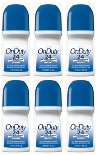 AVON On Duty Sport Roll On Antiperspirant Deodorant for Men 6 Pack, Mens Roll On Deodorant with Fresh Citrus Scent, Clear Non-Staining, Quick Dry Underarm Protection, 2.6 fl oz Each