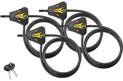 Master Lock - Keyed Alike Trail Camera Python Adjustable Cable Locks w/8 Keys, Model# 8419KA-4