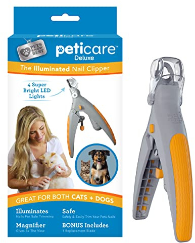 PetiCare Illuminated Dog & Cat Nail Clipper With LED Light & 5X Magnification for Safe, Precise Trimming | Pet Nail Cutter for Small & Large Breeds | Easy-to-Use Grooming Tool for Pets