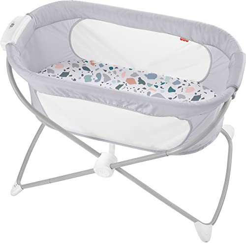 Fisher-Price Berceau Apaisant Compact, lit Pliable et transportable, Motif Galet du Pacifique, pour bébé jusqu'à 9 kg, GVG95