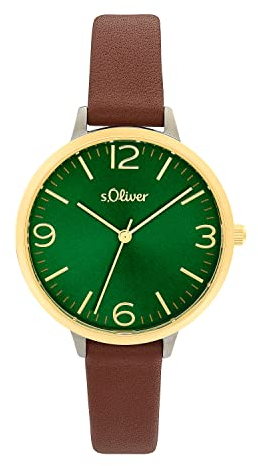 s.Oliver Armbanduhr Damen Quarzuhr Analog, mit Leder Armband, Bicolor, 3 bar Wasserdicht, Kommt in Uhren Geschenk Box, 2033483