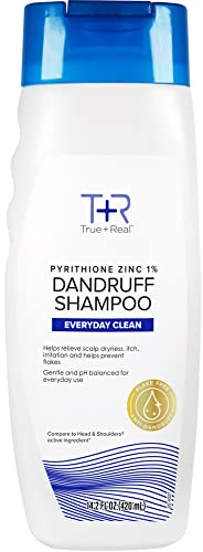 True+Real Classic Everyday Clean Anti-Dandruff Shampoo, Pyrithione Zinc 1%, Daily Use Scalp Care for All Hair Types, 14.2 Fl Oz, 1 pk