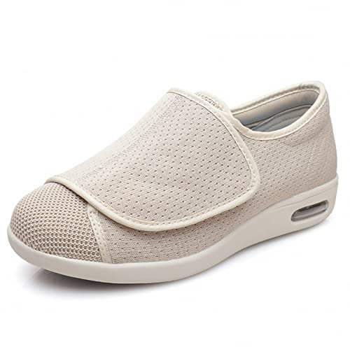 Hommes Femmes Pieds gonflés Chaussures, Orthopédique Sneaker Léger Âgé Chaussures Très Larges pour Les Pieds Gonflés De L'arthrite Œdème, Beige,36EU