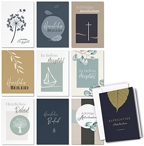 10 Trauerkarten Beileidskarten mit Umschlag im Set - verschiedene Beileid Motive zur Kondolenz moderne Trauerkarte Klappkarten Herzliches Beileid Trauer Anteilnahme Schöne Texte