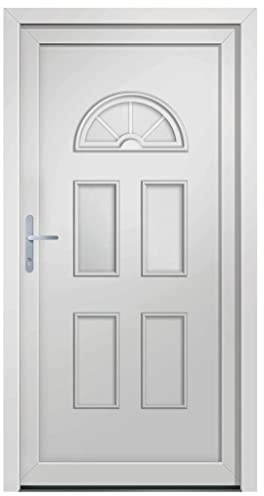 vidaXL Porta d'ingresso, porta con cerniere regolabili, porta d'ingresso con chiusura a perno a fungo a 5 punti, soglia anteriore in alluminio, vetro isolante, rinforzo in acciaio, PVC bianco