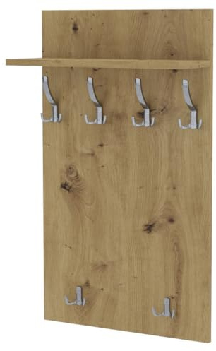 AKKE Wandhaken Garderobenhaken - Kleiderhaken Wandgarderobe Mit Ablage - Maxi - Artisan-eiche 100cm x 60 cm