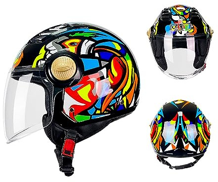Casco Abierto De Moda Vintage con Visera Aprobado por ECE Medio Casco para Scooter Ciclomotor Bicicleta Cruiser Casco Comfort Lined Jet Casco Adulto Hombres Y Mujeres
