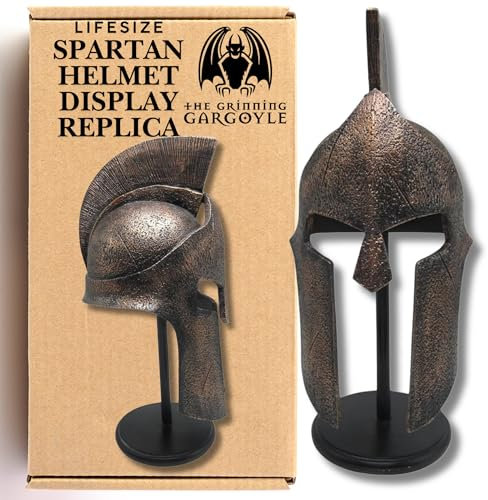 Lifesize Spartan Helmet Replica with Stand- King Leonidas Helmet - 49cm Higly Detailed and Hand Painted Greek Helmet - 300 Spartans Battle of Thermopylae -Greek Warrir Helmet - Grinning Gargoyle