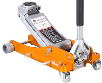 APlusLift AF350G 3 Ton Lower Profile Aluminum and Steel Racing Floor Jack with Dual Pistons Quick Lift Pump for Sport Utility Vehicle, Lifting Range 3-7/8-19-1/2, Golden, Grey…