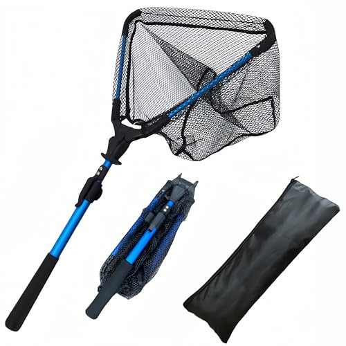 ANXJLEO Épuisette de pêche télescopique 92 cm, filet de pêche pliable, compacte, épuisette de pêche, étang, carpe, accessoires de pêche pour enfants, adultes