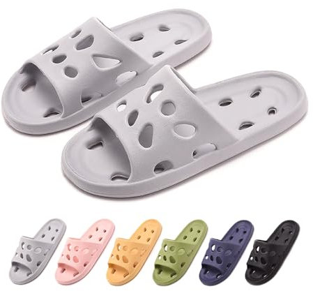 Menore Shower Slippers for Women Men, Quick-Drying Shower Shoes, Bathroom Slippers, Anti-Slip Summer Sliders, Bathing Sandals for Swimming Pool Beach Grey