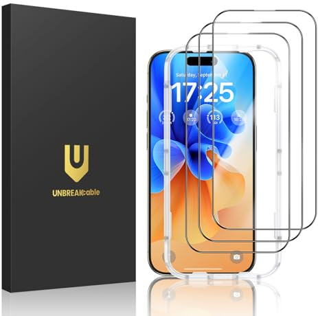 UNBREAKcable 3-Pack Screen Protector for iPhone 15 Pro, Double Shatterproof Tempered Glass [Easy Installation Frame] [9H Hardness] [Full Coverage] [HD Clear] for iPhone 15Pro 6.1 inch