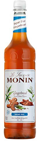 MONIN Premium Gingerbread Sugar Free syrup 1L for Coffee and Cocktails. Vegan-Friendly, Allergen-Free, 100% Natural Flavours and Colourings (Packing may vary)