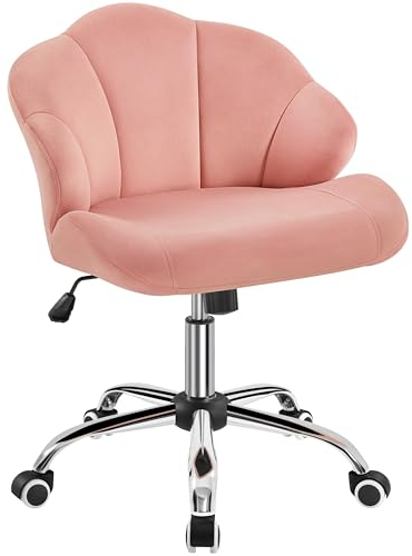 Yaheetech Homeoffice Stuhl, Schminkstuhl, Schreibtischstuhl höhenverstellbar Drehstuhl, Bürosessel in Muschelform, Bürostuhl mit Rollen, Samtstuhl bis 136 kg Belastbar Rosa