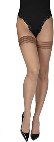 Annes styling Sindis Bas 15 Deniers Antidérapant Silicone Transparent Cuisse Haut Rayé