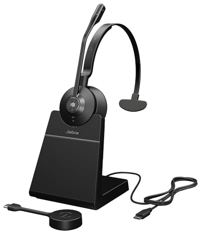Casque mono Engage 55 SE MS, adaptateur DECT Link 400c USB-C, support de bureau Engage 55 SE, câble USB-C vers USB-C de 1,2 m, étui de transport, garantie et avertissement (brochures de sécurité)
