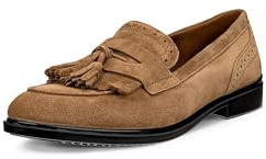 ECCO Women's Dress Classic 15 Tassel Loafer, Camel Suede, 9-9.5