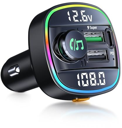 PRMHOOT 20W PD Bluetooth Adapter Auto, Hi-Fi Stereo FM Transmitter Auto Bluetooth 5.3, Freisprecheinrichtung & LED-Licht & U-Disk