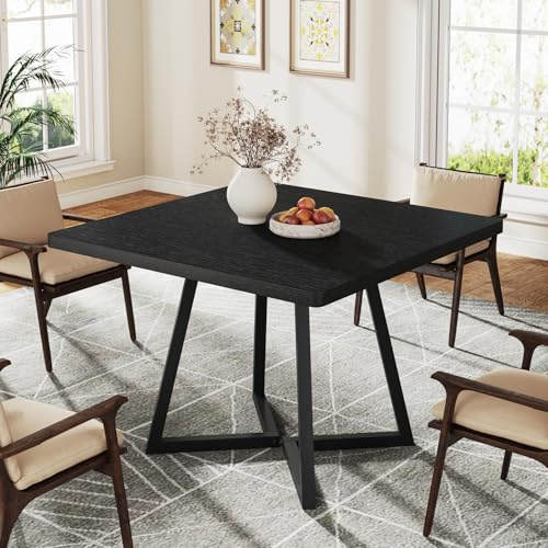 Tribesigns Mesa de comedor cuadrada para 4 personas, mesa de comedor industrial de 31.5 pulgadas con base de metal, mesa de cocina de madera para comedor, espacio pequeño, apartamento, color negro