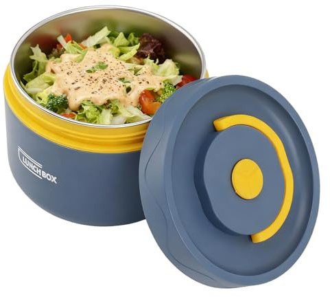 Hapivida Food Thermo, 550ml 304 Stainless Steel Double-Walled Soup Container Portable Round Lunch Food Jar Wide Mouth Bento Box for Work, School, Outdoor Dining (Insulated-Blue)
