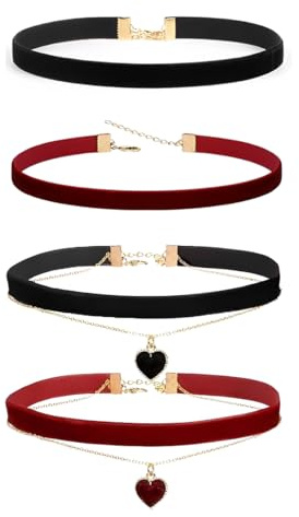 COYUN 4 Pcs Collier ras du cou pour femme, collier classique en forme de cœur des années 90, collier en couches, collier ras du cou gothique réglable en velours noir pour femme et fille
