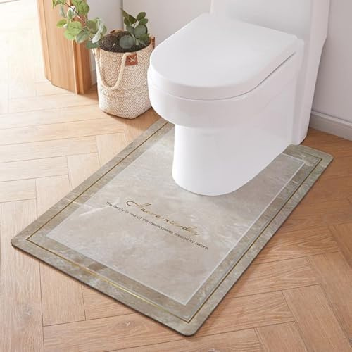 Treer Alfombrillas de Baño Antideslizantes, Diatomita Alfombra WC en Forma de U Secado Rapido, Suave, Absorbente, Lavable para Pedestal de Inodoro (90 * 60cm,Mármol marrón)