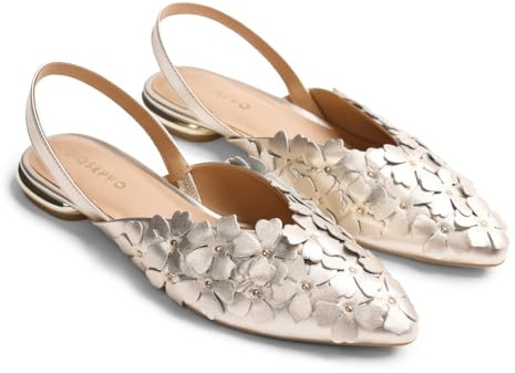 Gioseppo Kinna - Mules de Piel con Detalles de Flores, Tacón Metalizado, Planta Acolchada, Suela Flexible de TPR, Color Platino, Talla 39