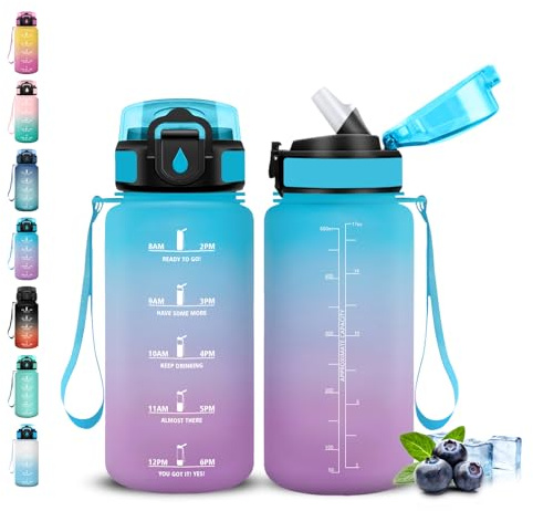 Grsta Gourde Enfant- 500ML- Gourde avec Slogan de Motivation, Gourdes Paille Enfant, Facile à Transporter, Bouteille Graduée anti Fuite, Bouteille d'eau pour l'École,Voyage, Camping, Sport