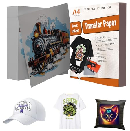 Telituny Papel de transferencia para textiles oscuros, A4, 20 hojas, lámina de transferencia de planchado, para impresión de camisetas negras, para impresora de inyección de tinta