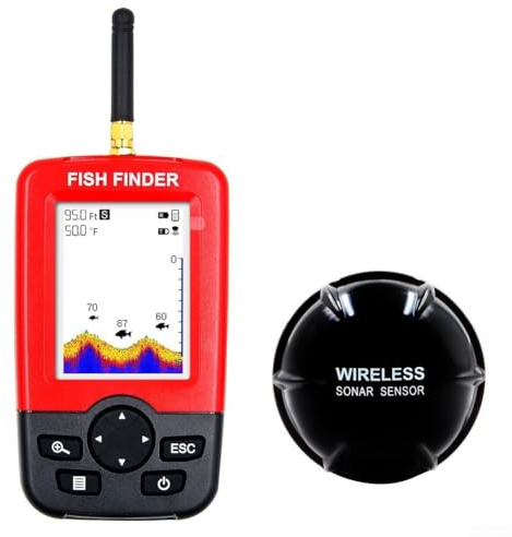 Besttoolifes Détecteur de poissons mobile sans fil avec 40 m de profondeur et portée de 100 m, affichage de la pêche, alarme de profondeur, sonar construit 125 kHz faisceau pour mer ou lac LCD