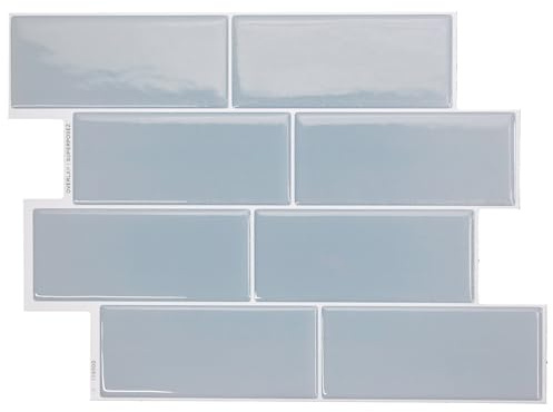 Smart Tiles Credence Adhesive pour Cuisine, Carrelage Adhesif Mural salle de bain 3D, 5 Stickers Muraux (29.34x21.28 cm), Autocollant Carreaux Adhesif fabriqué au Canada - Metro (Bleu brume)