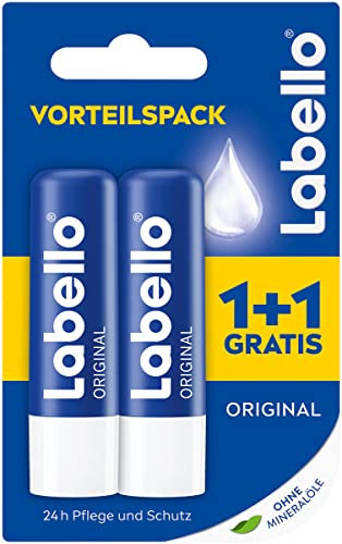 Labello Original Pack avantageux 1+1 gratuit (2 x 5,5 ml) Baume à lèvres au beurre de karité et huiles naturelles, baume à lèvres nourrissant sans huiles minérales