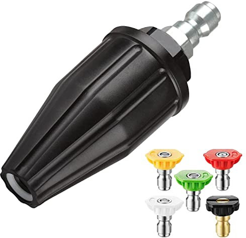 YAMATIC Pressure Washer Tips Turbo Nozzle, 360° Rotating Spray Turbo with 5 Spray Nozzles, 3000 PSI Max 3500 PSI with 1/4 inch Quick Connector for Cleaning Brick, Concrete Surfaces(4.0 GPM)
