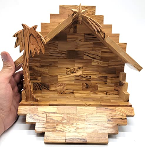 Zuluf Olive Wood Nativity Stable -10.5x8.4x6.4 Inches | Hand Made from Bethlehem Olive Wood NAT113