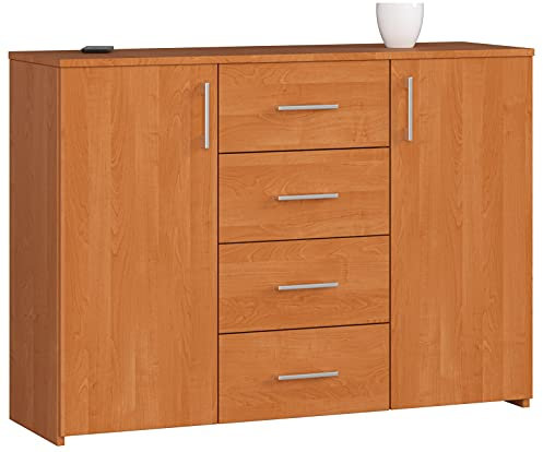 Cassettiera K45 con 4 cassetti e 2 ripiani con Ante | Mobiletti Ingresso Bagno | Armadio Cameretta | Comodino | B110 x H80 x P35 cm, peso 43 kg Ontano
