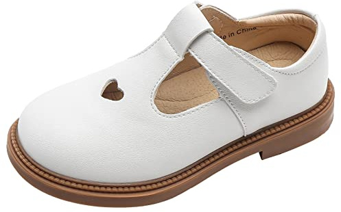 WUIWUIYU Filles Mary Janes Chaussure Enfant de Princesse Étudiants Fête 26-37EU -Blanc 30