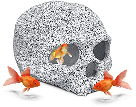 FuninCrea Aquarium Dekoration Zubehör, Aquarium Dekor Felshöhlen Kampf Fischhaus Verstecken Sie Platz Tunnel Keramik Aquarium Ornament für Garnelen Buntbarsch Masken und Zucht (Totenkopf)