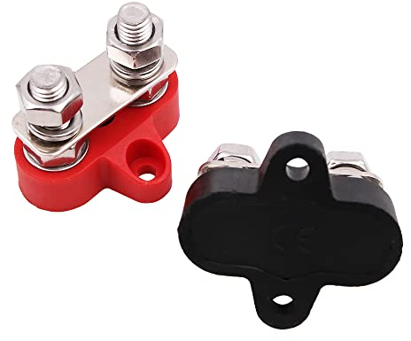 Tiardey 1Pair Bus Bar Terminal Block Power Stud Insulated Battery Junction Post Terminal Block Set M8 Dual Studs w/Bus Bar, Max 48V DC 80 Amp Trucks RVs Boats - Red Black