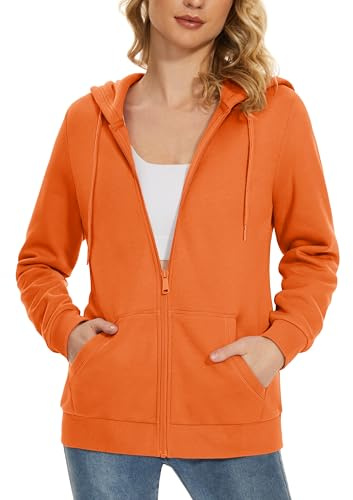 MAGCOMSEN Zip Up Hoodie Women Fleece Lined Jacket Hooded Sweatshirt Casual