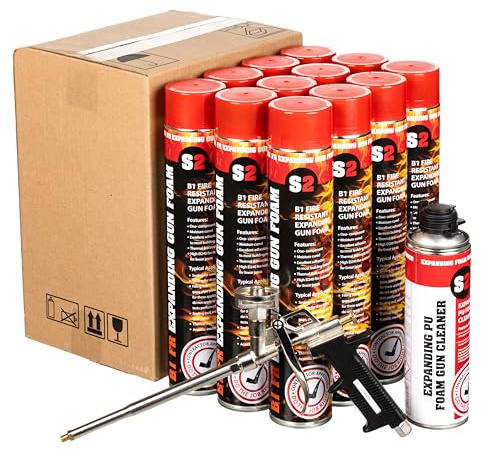STICK2 B1 Fire Rated PU Gun Foam 750ml, 12 Cans, Gun & Cleaner