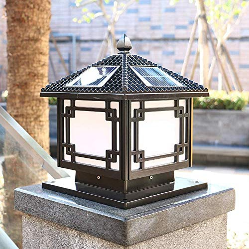 Luz de poste de jardín Lámpara de poste de energía solar de estilo chino Farolas de panel solar Lámpara de poste de pilar cuadrado tradicional de estilo japonés Luz de pilar impermeable al aire libre