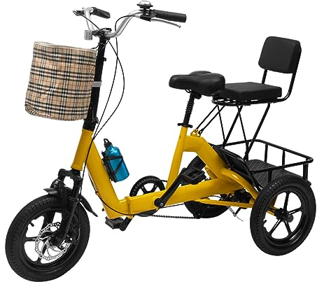 OUKANING 14 Zoll Dreirad Faltbar Erwachsene, Mit Kettle+Kettle Rack+Schloss+Kotflügel, 3 Rad Fahrrad Für Erwachsene, Scheibenbremse, Geschenk