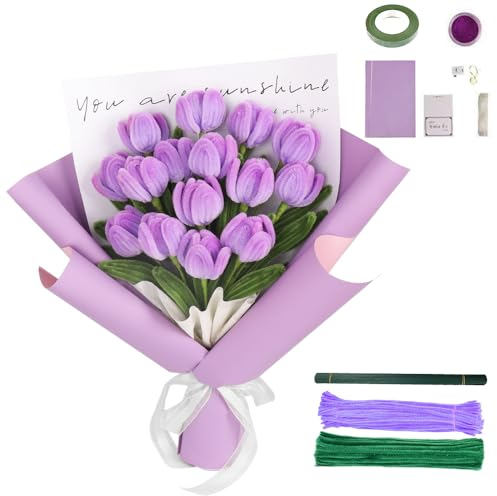 YANGUN Blumenstrauß Pfeifenreiniger Set, Pfeifenputzer Zum Basteln, Pfeifenreiniger Zum Basteln, Pfeifenreiniger, Pipe Cleaner Basteln, für Tulpenstrauß Bastelprojekte und Dekorationen