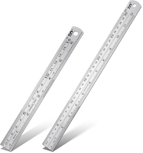 Metall Lineal, 2 Stück Metalllineal 30cm 15cm Zeichenlineal Stahllineal Präzision Lineal Kante Messwerkzeug Ruler Doppelseitenskala Stahlmaßstab mit Metrische&Inch-Skala für Hause Büro