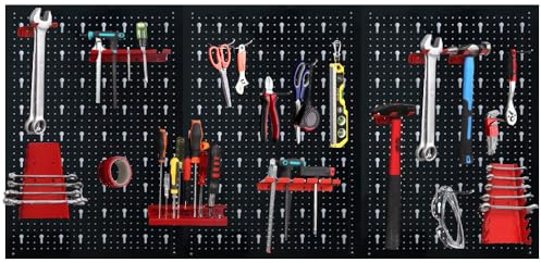 FIVMEN - Supporto da parete per attrezzi in metallo, 120 x 60 x 2 cm, con 17 ganci assortiti, parete forata a tre pezzi, portautensili per officina